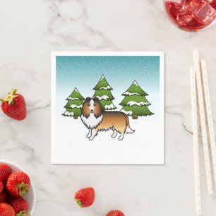 Guardanapo De Papel Sable Shetland Sheepdog Numa Floresta De Inverno