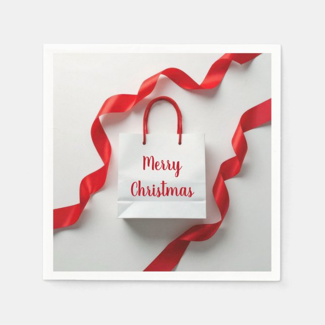 Guardanapo De Papel Saco de Presente de Natal com Fitas Vermelhas (Frente)