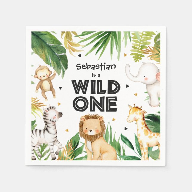 Guardanapo De Papel Safari Animais Selvagens de Um primeiro aniversari (Frente)