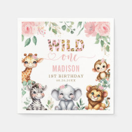 Guardanapo De Papel Safari Animal Selvagem Um Briso Floral Rosa Esbran