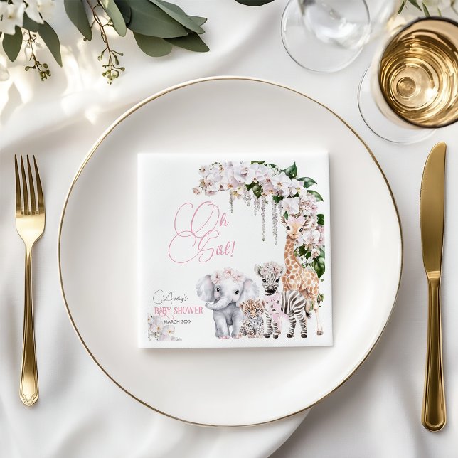 Guardanapo De Papel Safari Animal Tropical Flor, Chá de fraldas Rosa (Criador carregado)