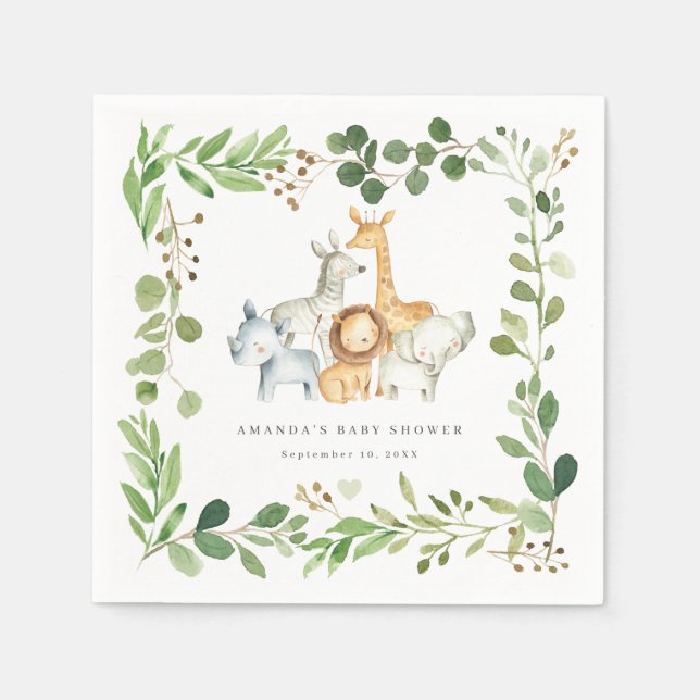 Guardanapo De Papel Safari Animals Baby Shower Party Paper Napkins (Frente)
