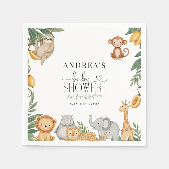 Guardanapo De Papel Safari Animals Calligraphy Baby Shower  (Frente)