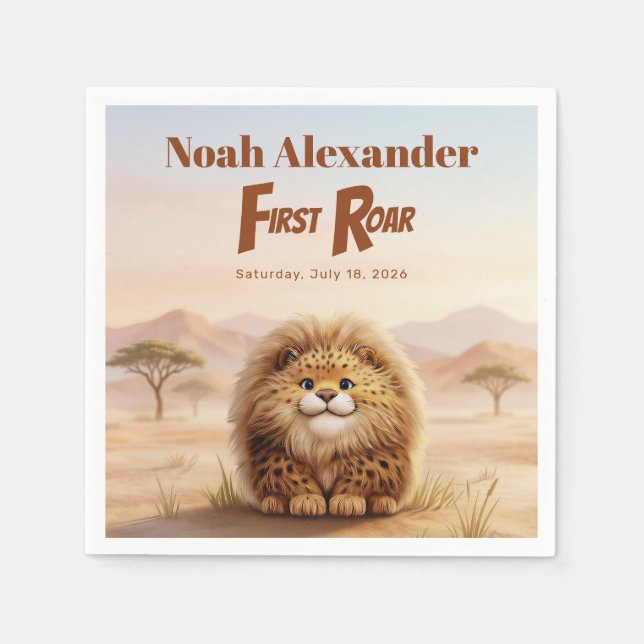 Guardanapo De Papel Safari First Roar Fluffy Leopard Birthday Party (Frente)