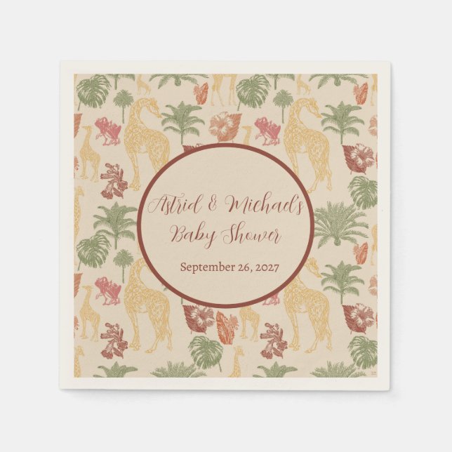 Guardanapo De Papel Safari Giraffe e Chá de fraldas Floral (Frente)