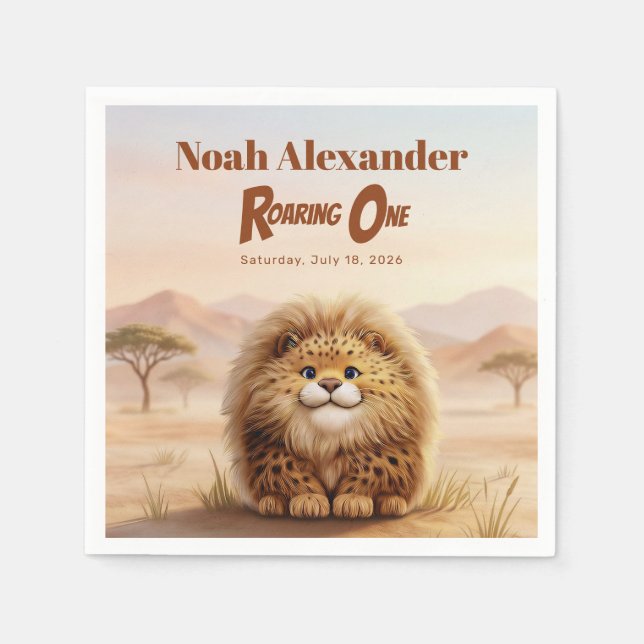 Guardanapo De Papel Safari Roaring One Fluffy Leopard Birthday Party (Frente)