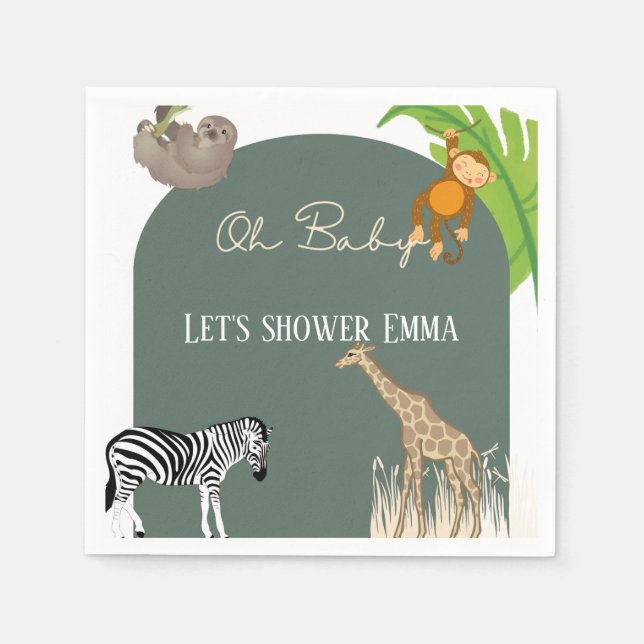 Guardanapo De Papel Safari Themed Baby Shower Napkins (Frente)