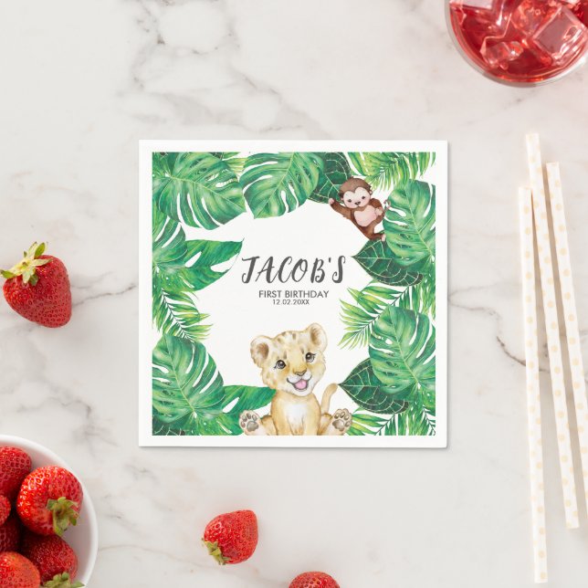 Guardanapo De Papel Safari Wild One Animal Jungle Photo primeiro anive (Insitu)