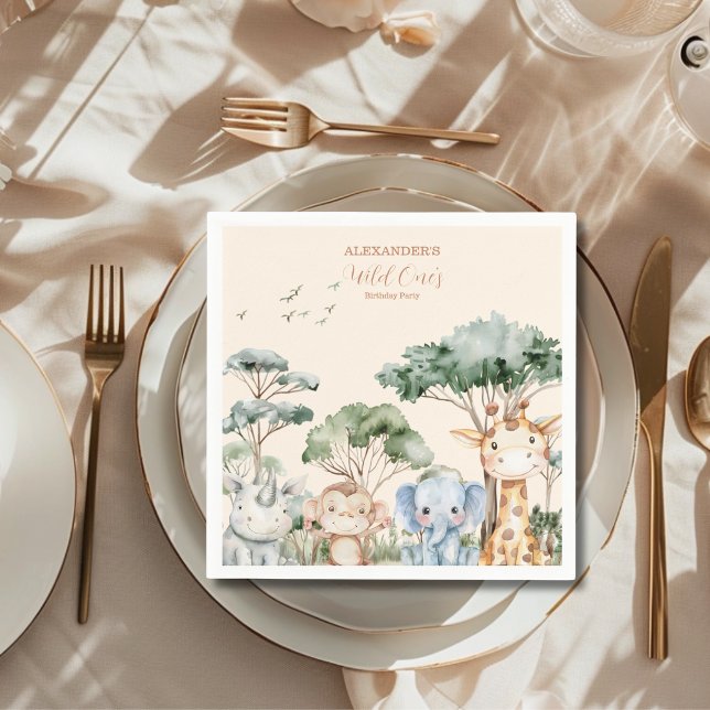 Guardanapo De Papel Safari Wild One Birthday (Criador carregado)
