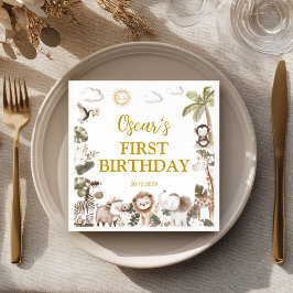 Guardanapo De Papel Safari Wild One Jungle Animals Birthday Party
