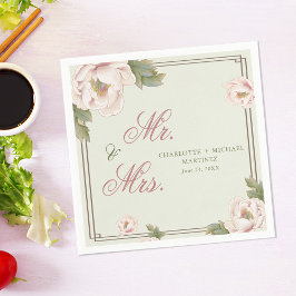 Guardanapo De Papel Sage & Blush Peony Floral Wedding Sr e Sra.