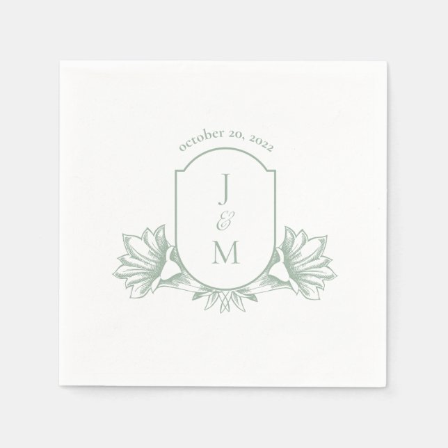Guardanapo De Papel Sage Botanograma Casamento Casamento Napkins (Frente)