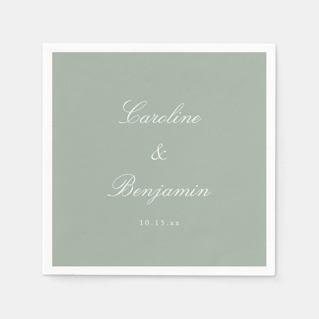 Guardanapo De Papel Sage Classic Script Elegant Wedding Custom Name (Frente)