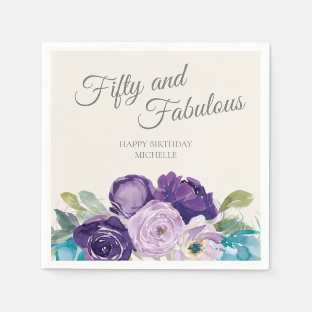 Guardanapo De Papel Sage Floral Azul Roxo Deixa 50 Fabulosos (Frente)