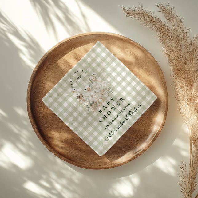 Guardanapo De Papel Sage Gingham Silly Goose Baby Shower (Criador carregado)