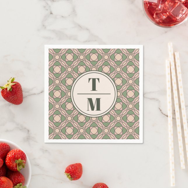Guardanapo De Papel Sage Green Art Deco Wedding Monogram Napkins (Insitu)