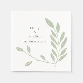 Guardanapo De Papel Sage Green Artsy deixa nomes Data Casamento Napkin