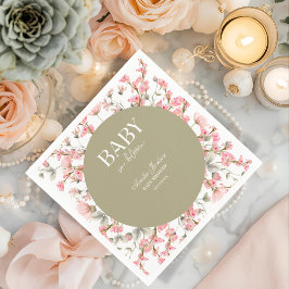 Guardanapo De Papel Sage Green Baby Bloom Chá de fraldas Convite