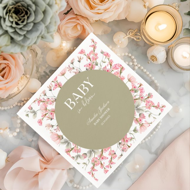 Guardanapo De Papel Sage Green Baby Bloom Chá de fraldas Convite (Criador carregado)