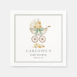 Guardanapo De Papel Sage Green Baby Carriage Shower Napkin