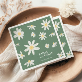 Guardanapo De Papel Sage Green Bohemian Daisy Flower Napkins