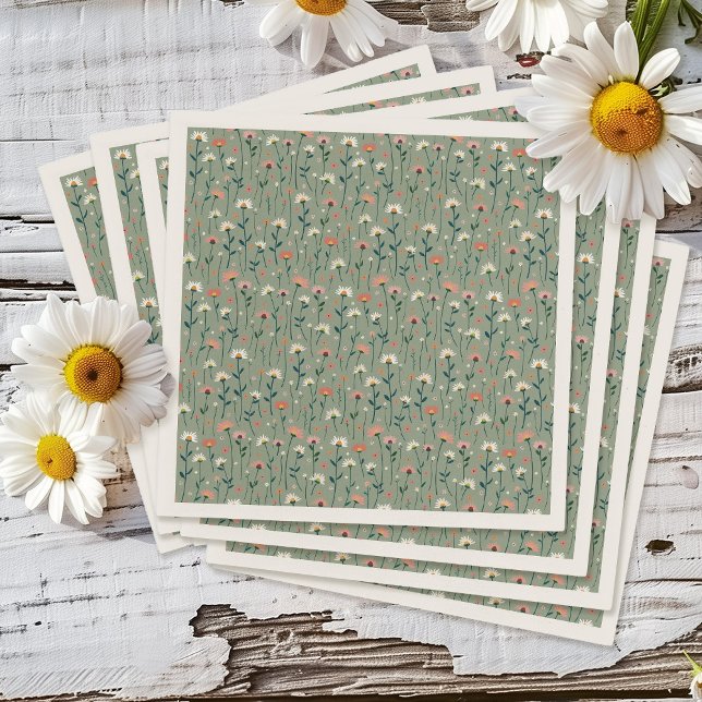 Guardanapo De Papel Sage Green Boho Wildflower Baby in Bloom Chá (Criador carregado)