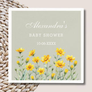 Guardanapo De Papel Sage Green Boho Yellow Wilflower Chá de fraldas