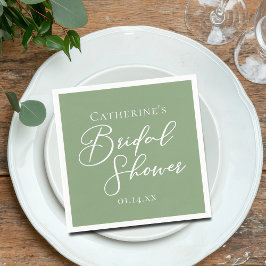 Guardanapo De Papel Sage Green Bridal Shower Personalized White Script