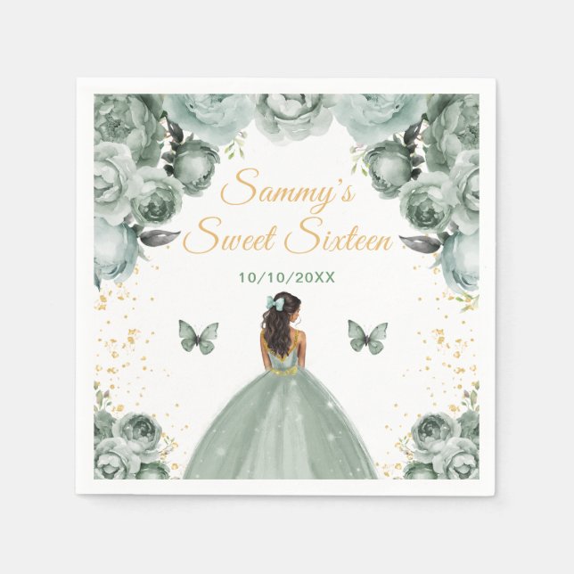 Guardanapo De Papel Sage Green Dark Skin Princess Sweet (Frente)