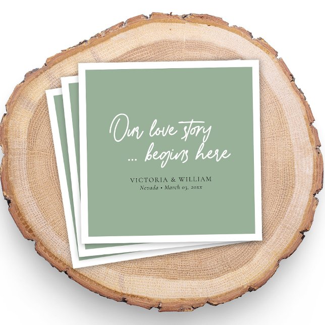 Guardanapo De Papel Sage Green Dreams: Encantando Casamento de Script (Sage Green Dreams: Enchanting Script Wedding Napkins)