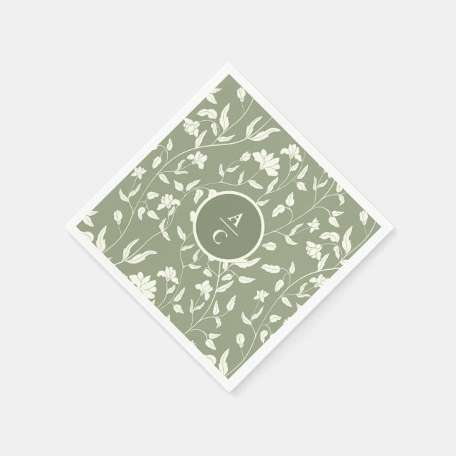 Guardanapo De Papel Sage Green e Cream Floral (Canto)
