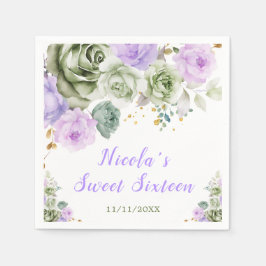 Guardanapo De Papel Sage Green e Purple Floral Sweet Sessenta