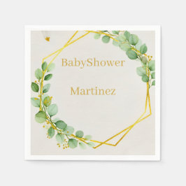 Guardanapo De Papel Sage Green Eucalyptus Gold Foliage Baby Shower Nap