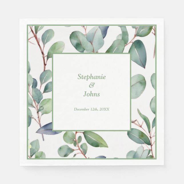 Guardanapo De Papel Sage Green Eucalyptus Greenery Art Casamento Simpl (Frente)