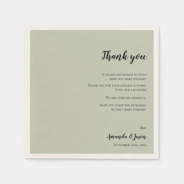 Guardanapo De Papel Sage Green Faux Vellum Casamento Obrigado Mensagem (Frente)