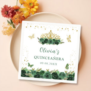 Guardanapo De Papel Sage Green Floral Butterflies Quinceañera Birthday
