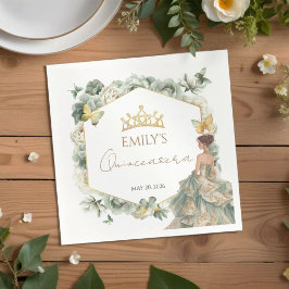 Guardanapo De Papel Sage Green Floral Butterfly Tiara Quinceañera