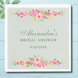 Guardanapo De Papel Sage Green Floral Pink Chá de panela