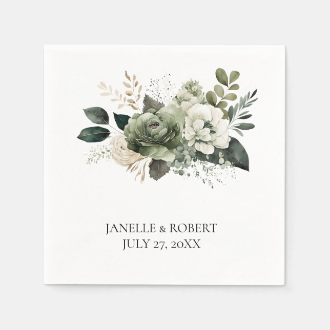 Guardanapo De Papel Sage Green Floral Wedding | (Frente)