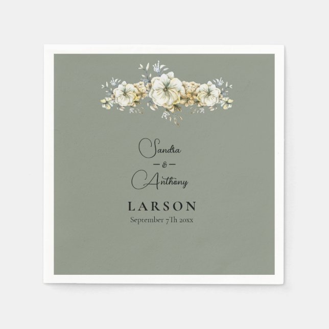 Guardanapo De Papel Sage Green Floral Wedding Napkins (Frente)