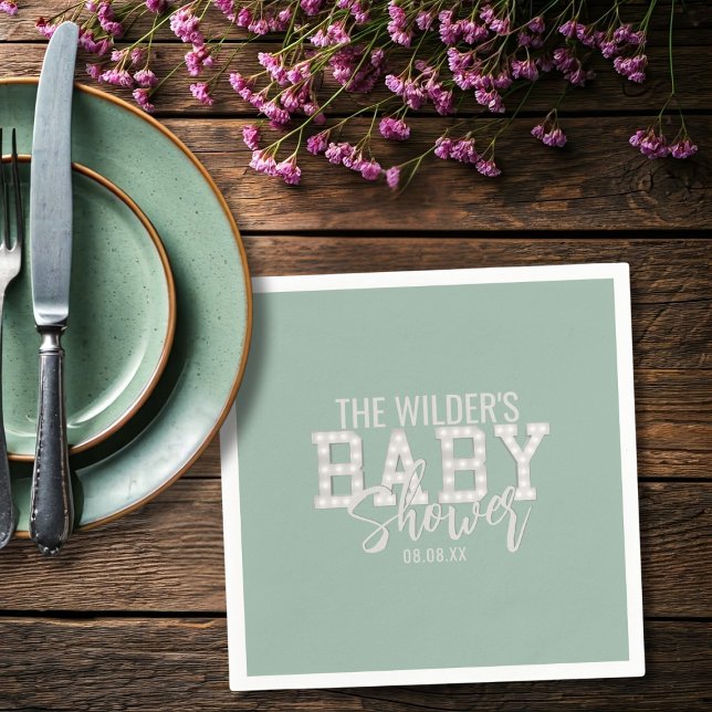 Guardanapo De Papel Sage Green Gender Neutral Chá de fraldas Napkins (Perfect napkins for your baby shower. Just add your name and date)