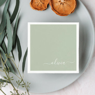 Guardanapo De Papel Sage Green Girly Script Monograma Name Modern