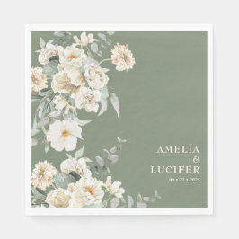 Guardanapo De Papel Sage Green & Ivory Floral Monograma Crest Casament