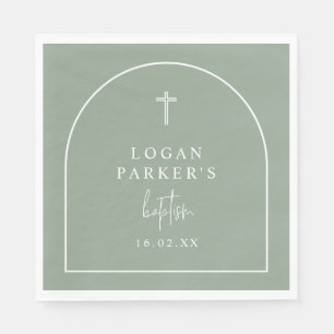 Guardanapo De Papel Sage Green Modern Arch Script Minimalista Baptism