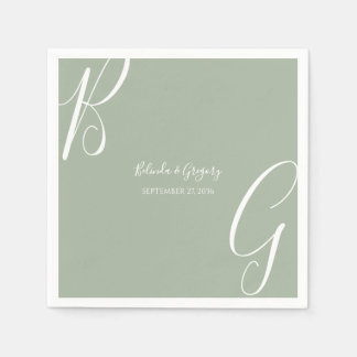 Guardanapo De Papel Sage Green Monogram Initials Wedding 