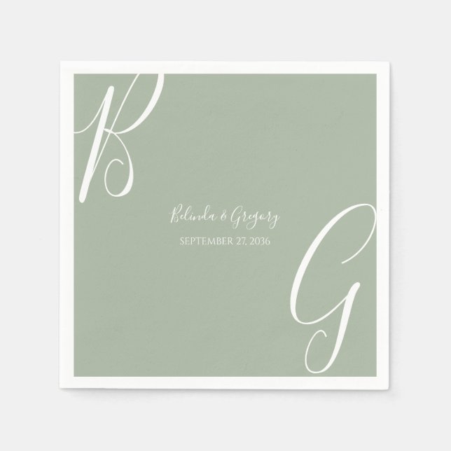 Guardanapo De Papel Sage Green Monogram Initials Wedding  (Frente)