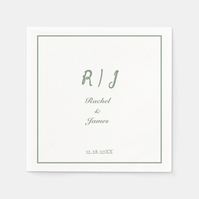 Guardanapo De Papel Sage Green Monograma Name Elegant Script Wedding (Frente)