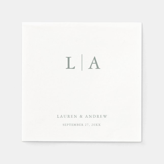 Guardanapo De Papel Sage Green Monograma Simples Casamento Elegante (Frente)