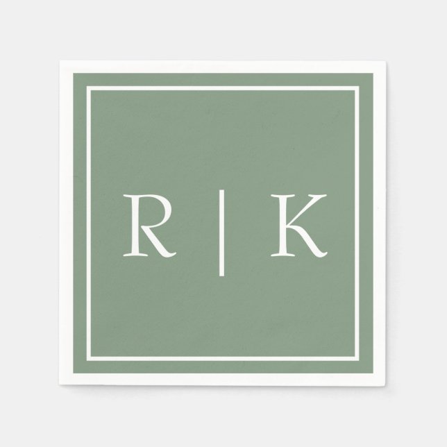 Guardanapo De Papel Sage Green Monogramas Simples Casamento Minimalist (Frente)