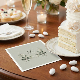Guardanapo De Papel Sage Green Olive Branch Monogram Wedding